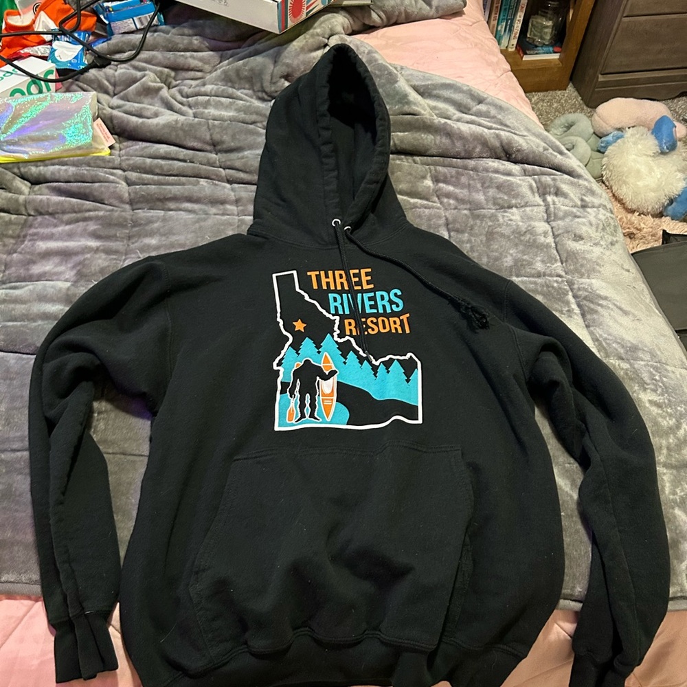 Black Graphic Pullover Sweater with Hood